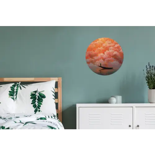 Zee - Boot - Wolken - Oranje Wandcirkel aluminium klein -slaapkamer