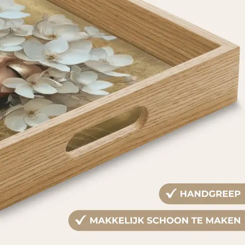 Gezicht - Bloemen - Goud - Abstract Dienblad Rechthoek middel -USP_HandgreepNL