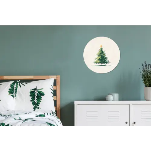 Kerstboom - Illustratie - Ster - Sneeuw Wandcirkel aluminium klein -slaapkamer
