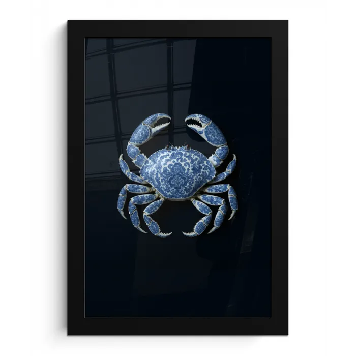 Krab - Delfts blauw - Dieren fotolijst zwart zonder passe partout klein -3d