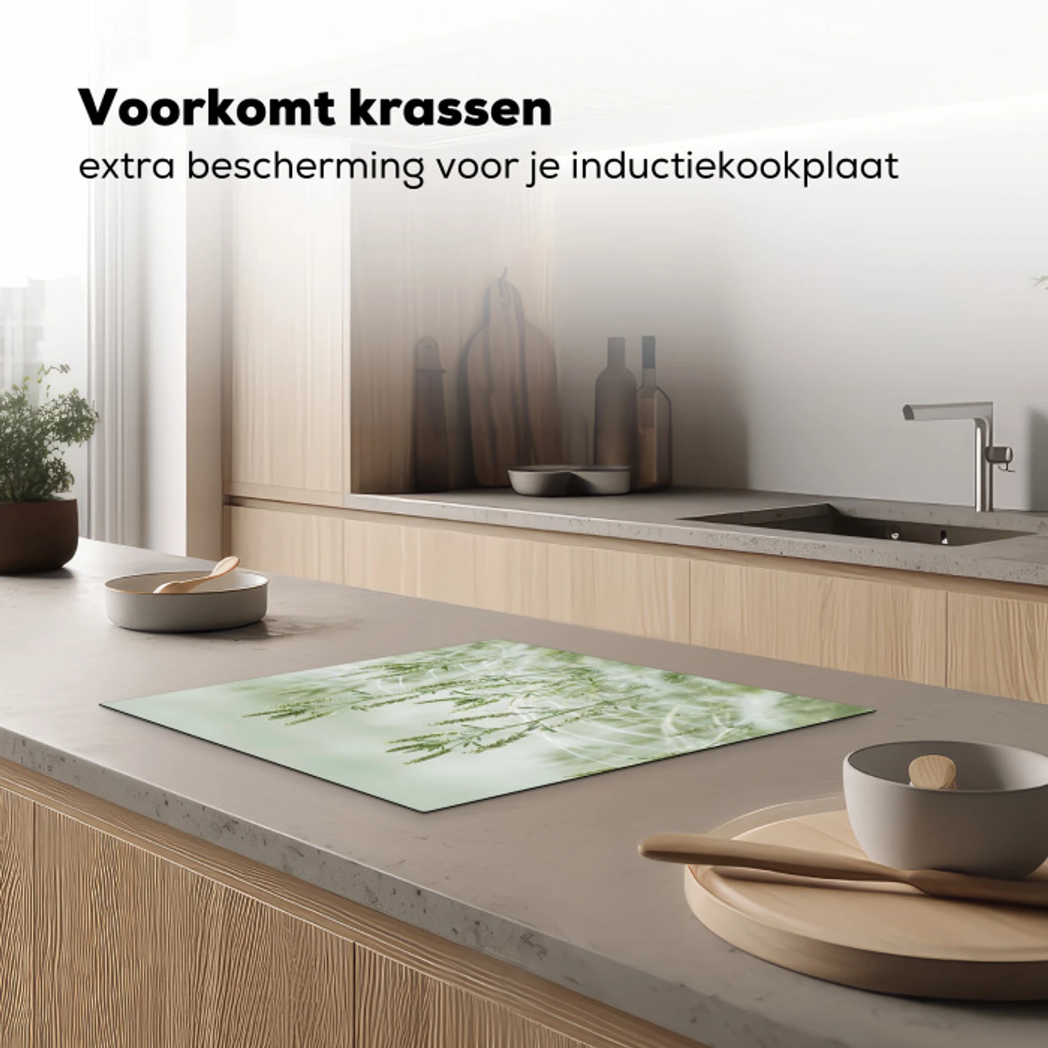 Grassen - Minimalistisch - Groen Inductie beschermer vinyl 3mm middel -sfeer1