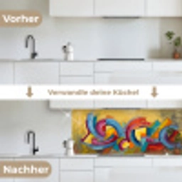 Abstract - Cirkels - Schilderij - Kleurrijk - Dynamisch keuken achterwand 2 middel -voor-na_DE