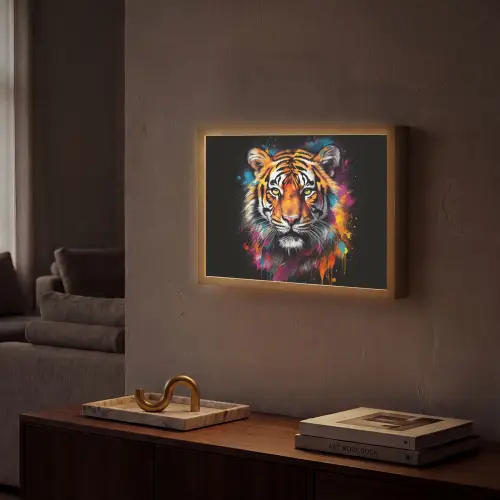Tijger - Graffiti - Dieren - Zwart Light Box met batterij (Wandlamp) middel -sfeer1