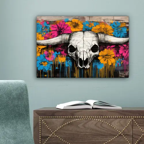 Schedel - Bloemen - Graffiti canvas 2cm klein -sfeer4