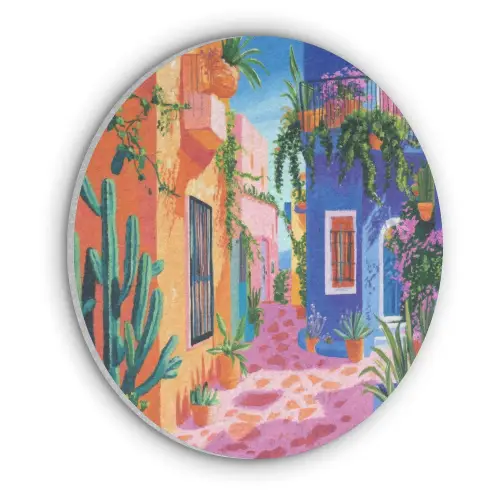Geel - Blauw - Oranje - Huis Akoestische PET Vilt - Rond klein -3d