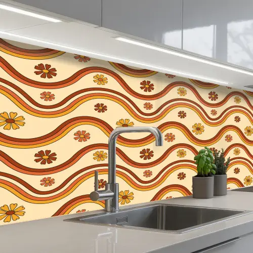 Vintage - Patronen - Bloemen - Regenboog keuken achterwand 2 middel 871 -3d_schuin