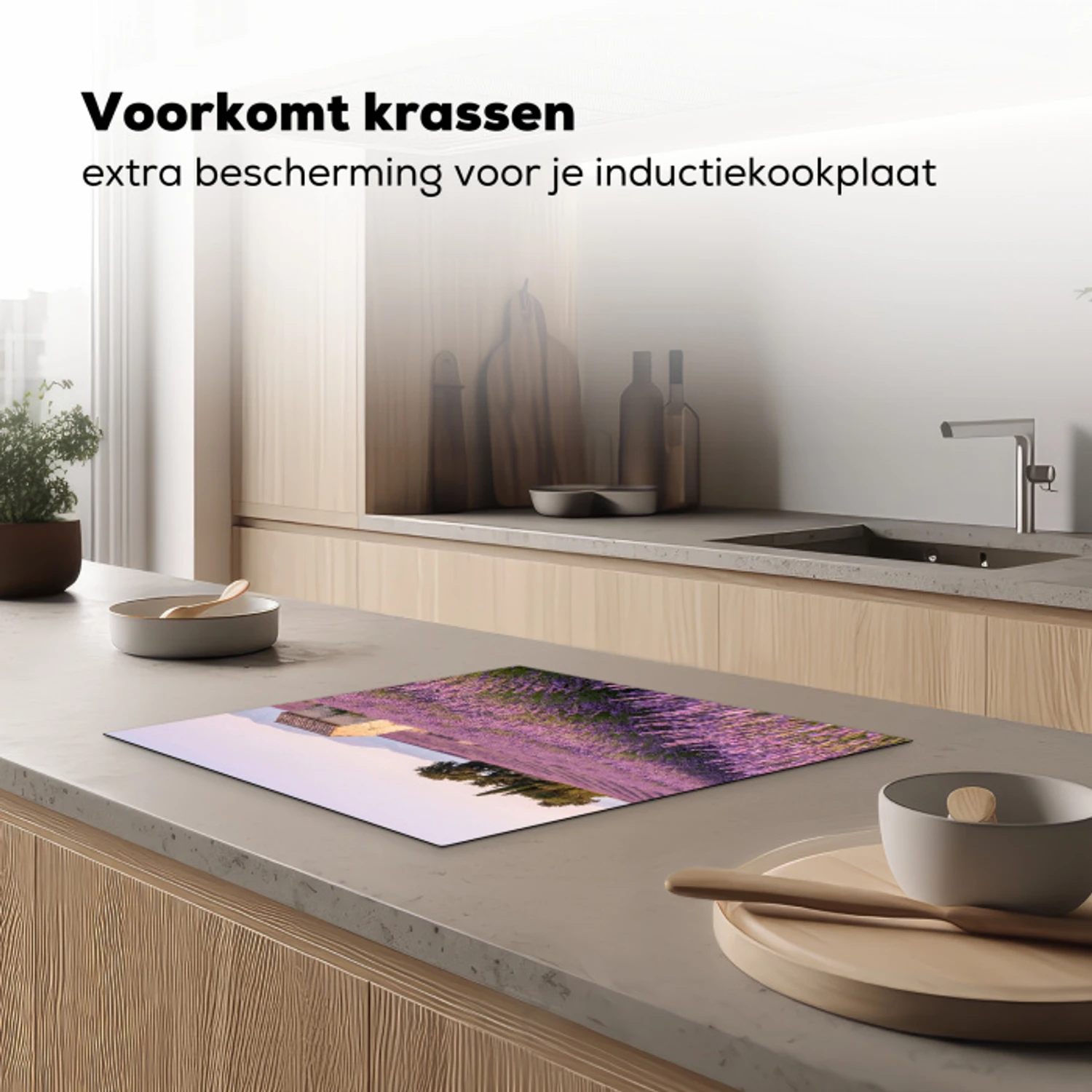 Lavendel - Landschap - Sereen - Paars Inductie beschermer vinyl 3mm middel -sfeer1