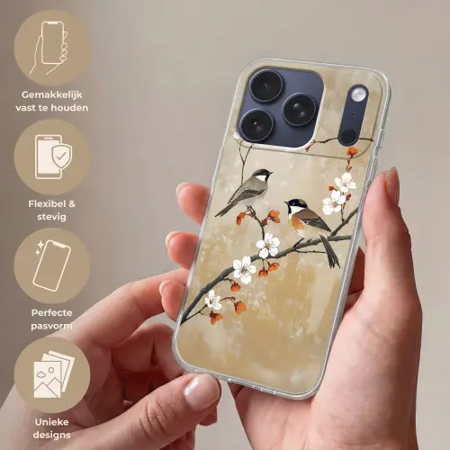 Vogels - Bloesemtak - Bloemen - Oranje Telefoonhoesje iPhone 17 Pro klein -sfeer3_NL