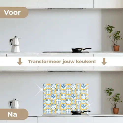 Zee - Geel - Blauw - Wit keuken achterwand spatscherm klein 900 -voor_na_NL