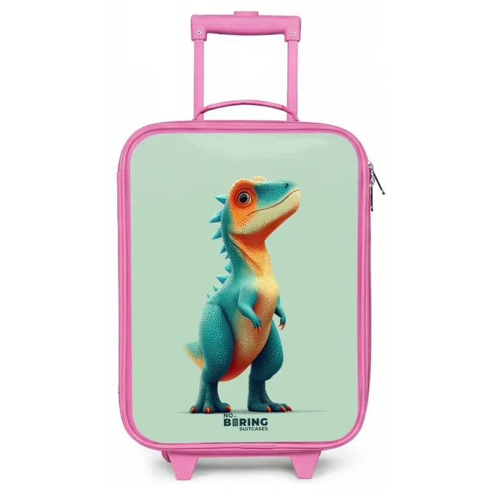 Stoere dino met grote ogen Kinderkoffer - Roze klein -zz3dotto