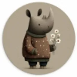 Neushoorn - Witte bloemen - Lief Wandcirkel kunststof plaat 5mm dik klein -3d