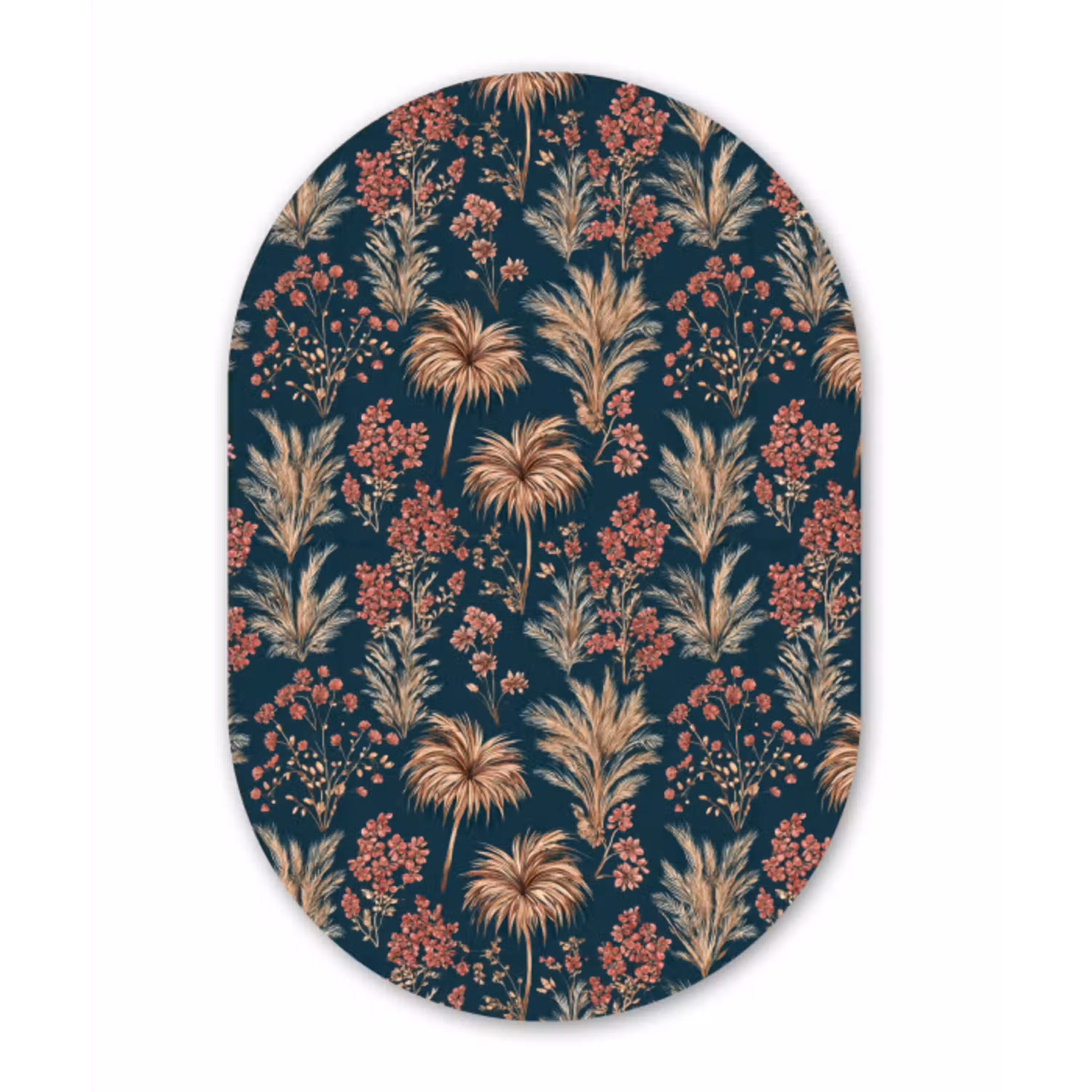 Botanisch - Patroon - Blauw Wandcirkel Ovaal Aluminium middel 839 -3d