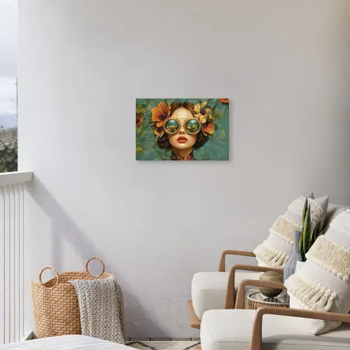 Vrouw - Bloemen - Vlinders - Natuur - Vintage Tuinposter op houten frame 2 cm dik klein -sfeer1