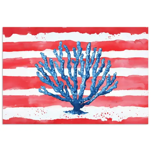 Koraal - Verfstructuur - Rood - Blauw poster papier klein -3d