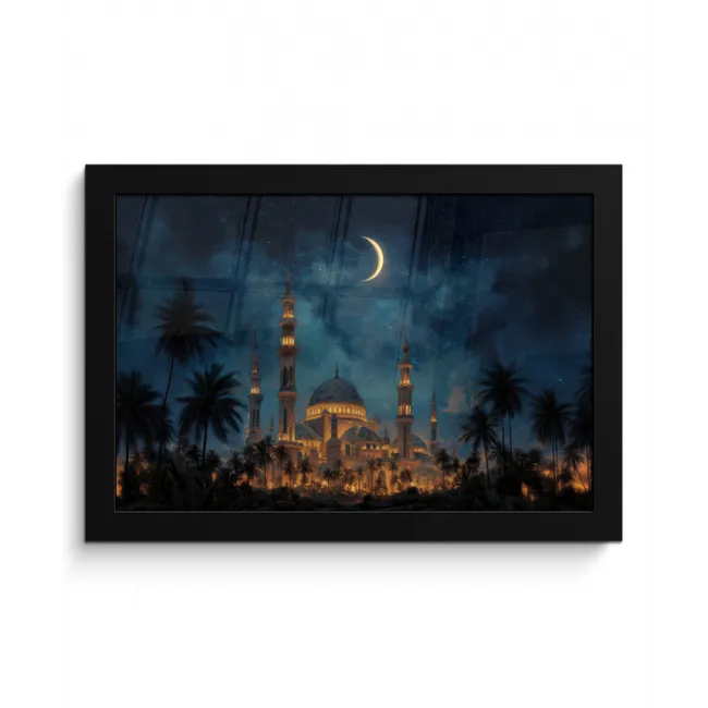 Sterrenhemel - Maan - Palmbomen fotolijst zwart zonder passe partout klein -3d