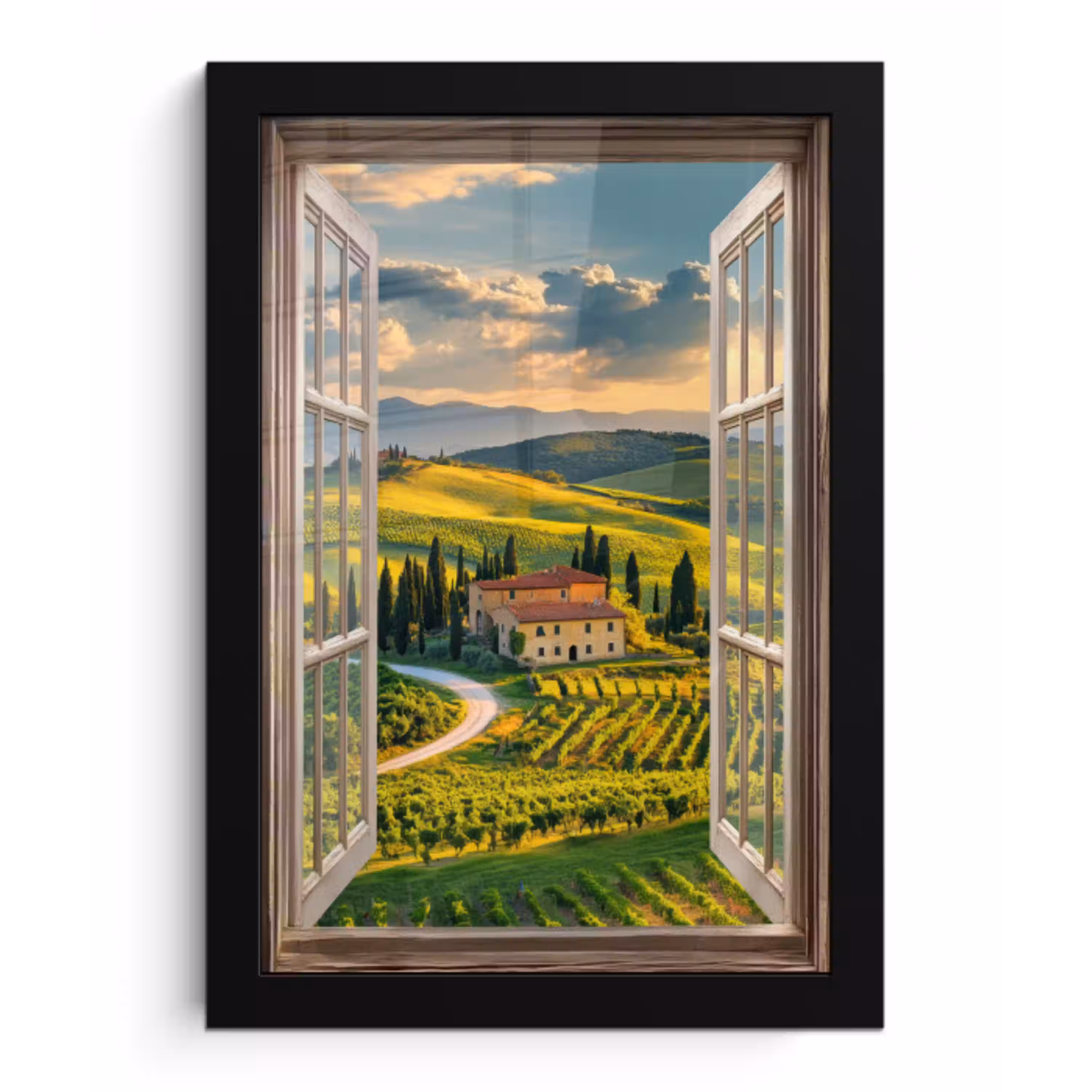 Doorkijk - Toscane - Uitzicht - Landschap - Zomer fotolijst zwart zonder passe partout klein -3d