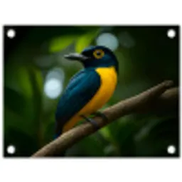 Vogel - Tak - Geel - Bladeren tuinposter los doek klein -3d