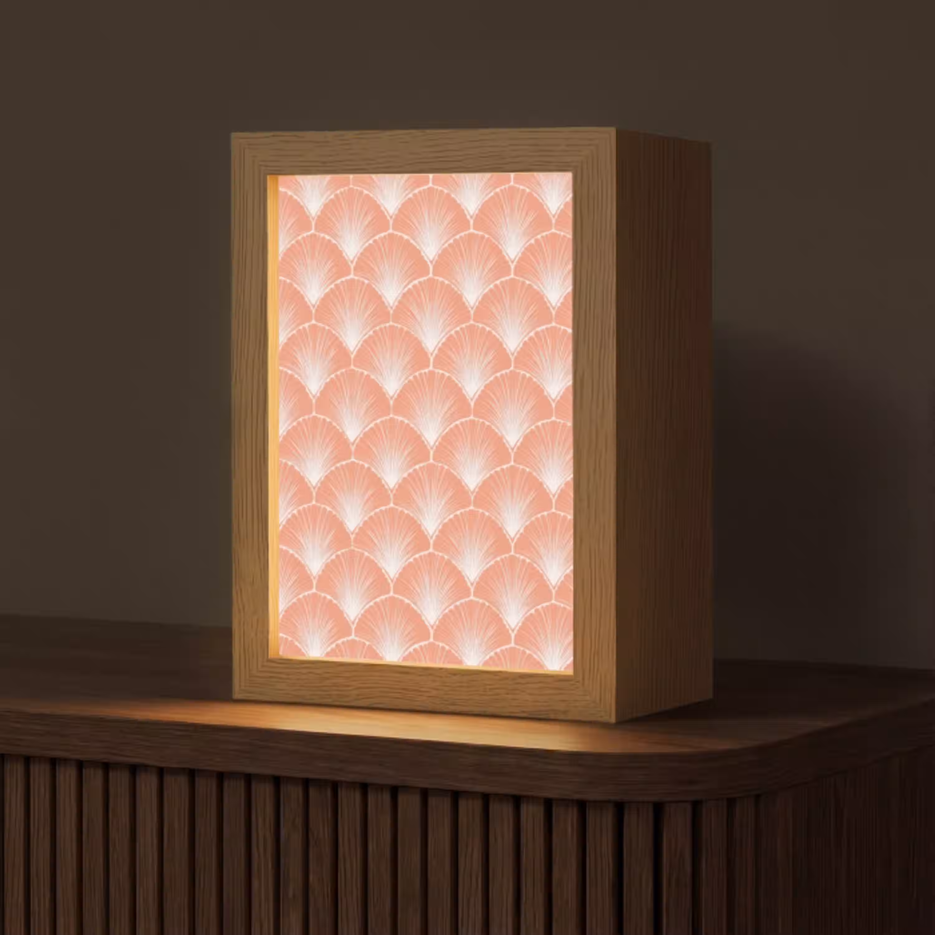 Waaier - Motief - Zalmroze Light Box met kabel (Tafellamp) klein 925 -z3d_website