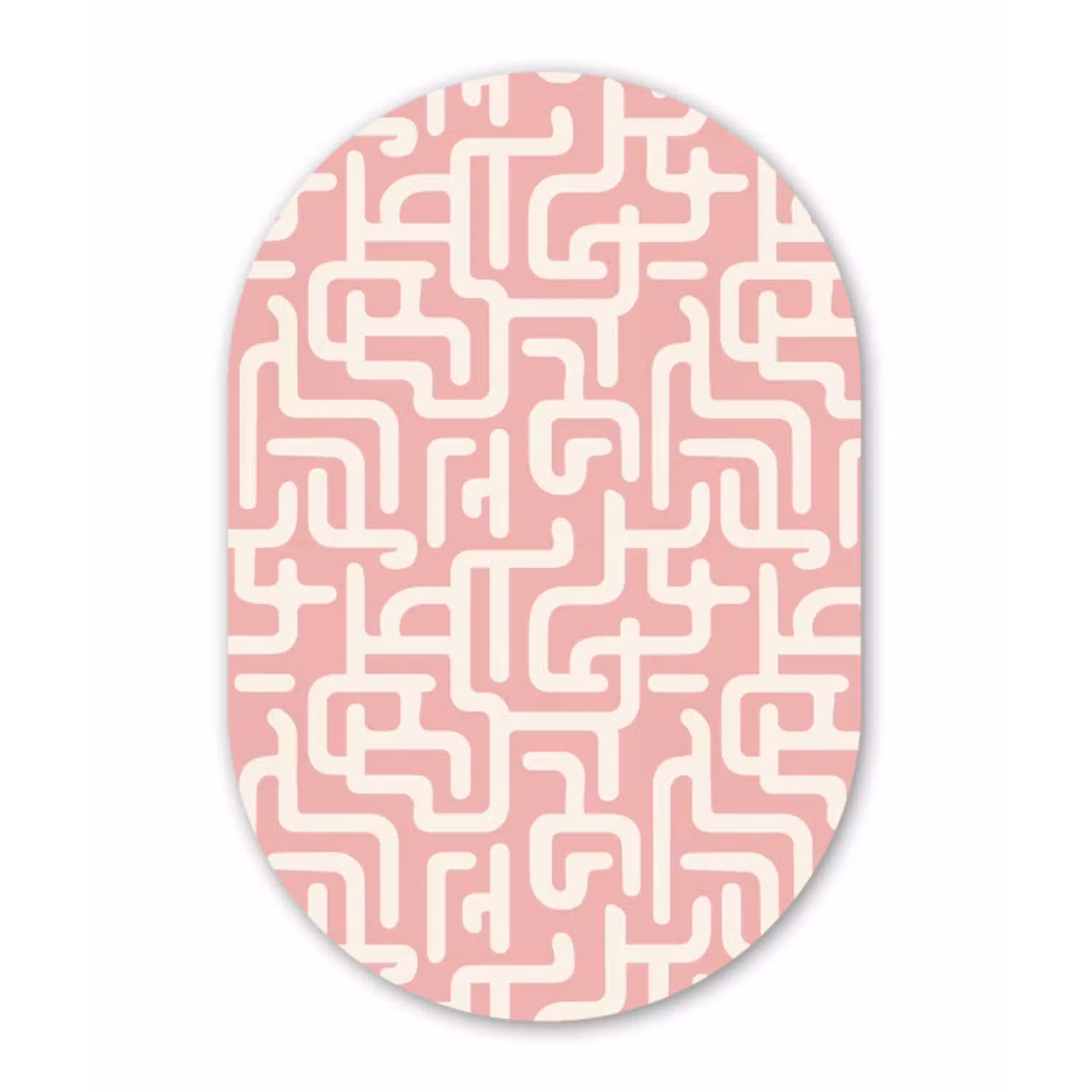Doolhofpatroon - Roze - Wit - Abstract Wandcirkel Ovaal Aluminium middel 839 -3d