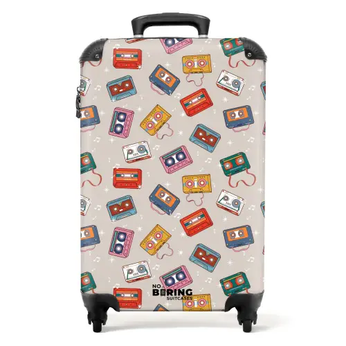 Retro disco cassettes patroon diverse kleuren NBS - Handbagage koffer - Volwassenen Unisex middel -productfoto_recht