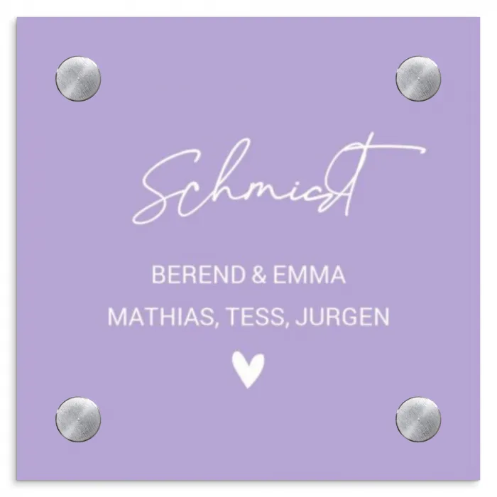 Effen - Lila - Sierlijk Naambord Vierkant klein -3d