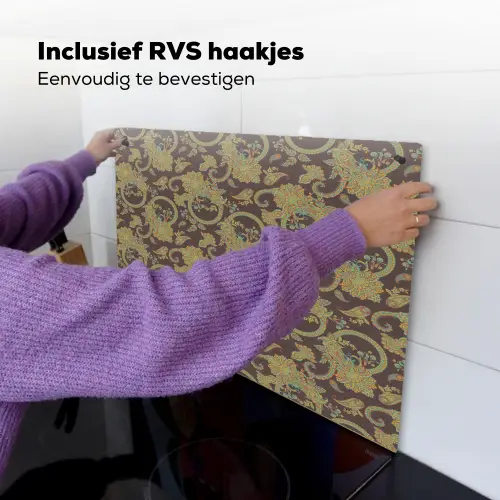 Bruin - Groen - Bloemen Inductie beschemer met haakjes klein 777 -ky-ophangen-nl