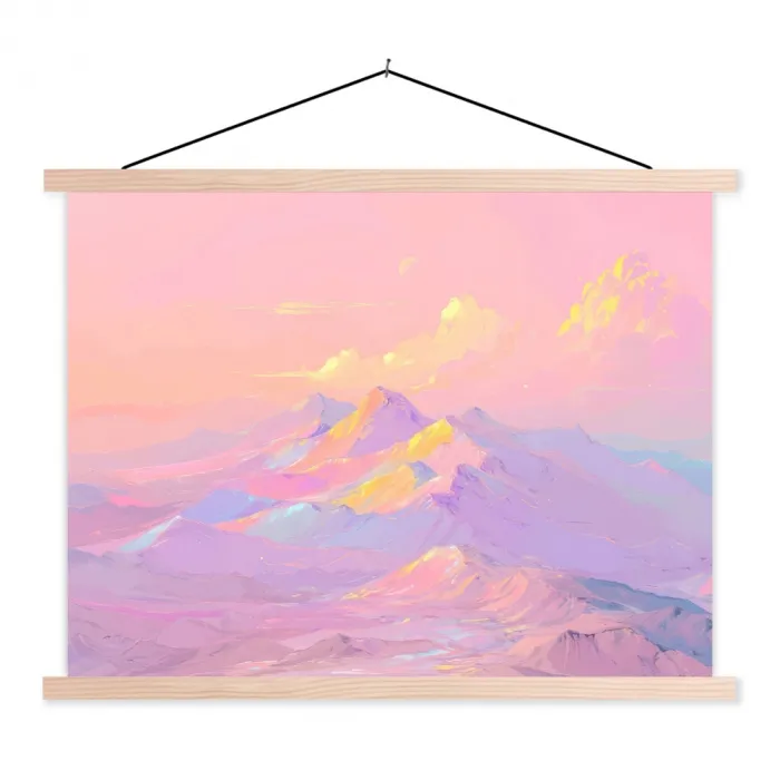 Bergtoppen - Wolken - Dromerig textielposter latten blank klein -3d