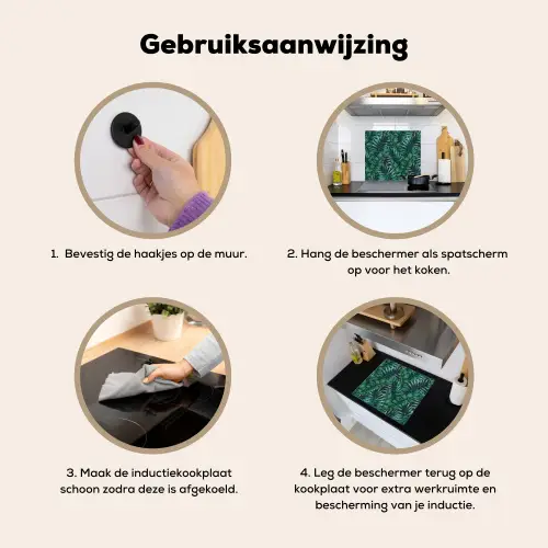 Bladeren - Inductie beschermer - Jungle - Tropical Inductie beschemer met haakjes middel -ky-gebruik-nl