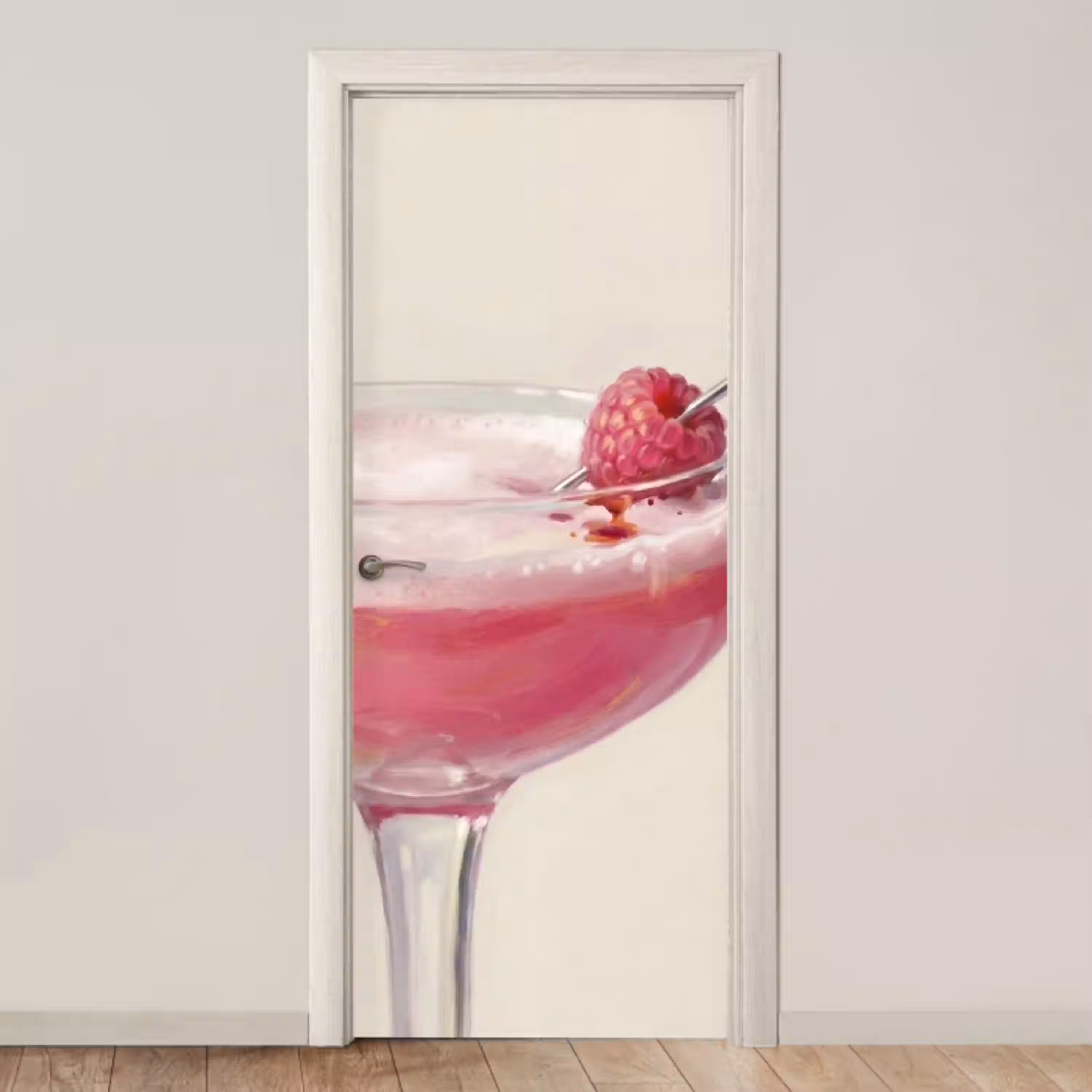 Cocktail - Framboos - Drank - Modern - Roze deurposter klein -3d_beige