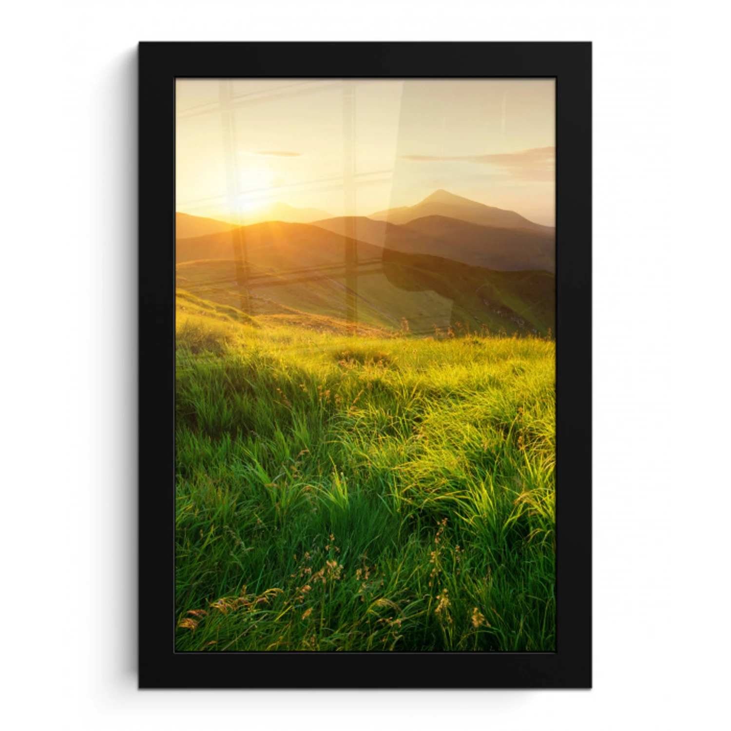 Gras - Heuvels - Zon - Natuur - Landschap fotolijst zwart zonder passe partout klein -3d