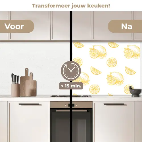 Citroen - Patroon - Geel keuken achterwand 2 middel -voor-na2_NL
