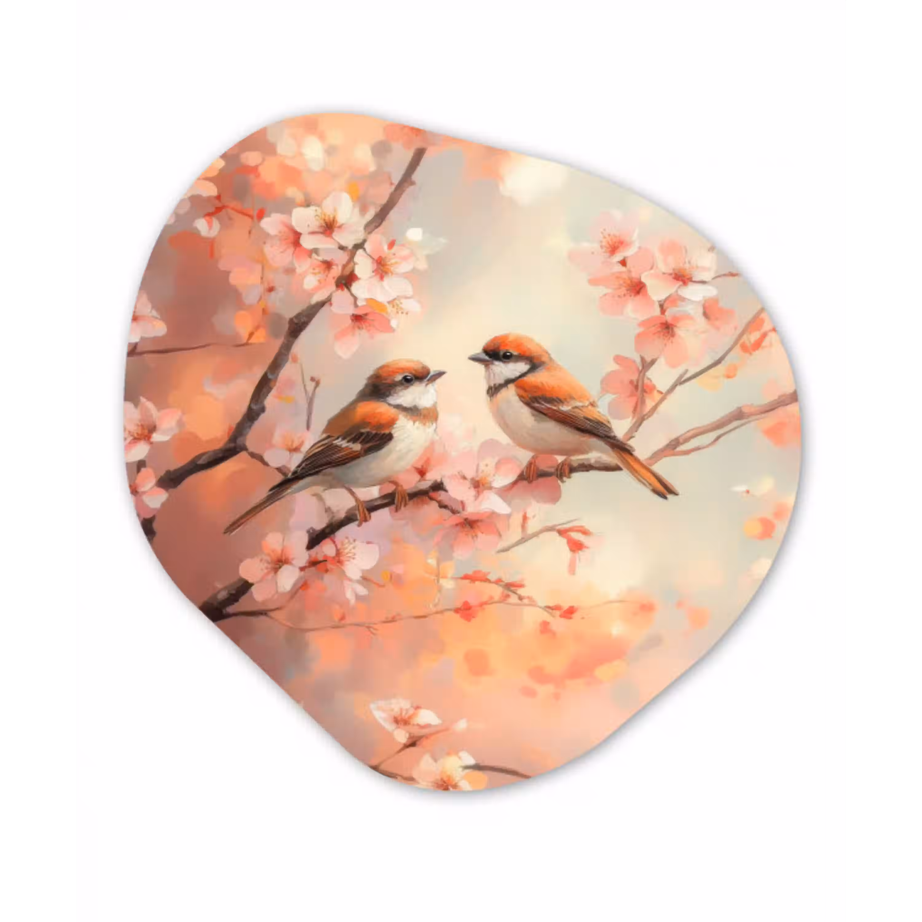Vogels - Romantic - Bloesemtak Wandcirkel Organisch Forex 3mm klein -3d
