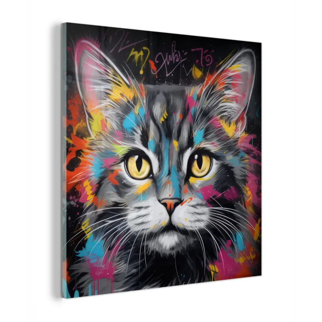 Kat - Graffiti - Dieren - Kleuren - Grijs plexiglas 5mm klein -z3d