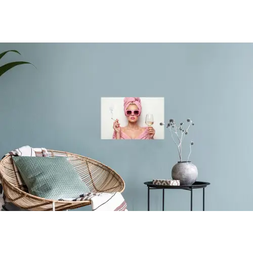 Vrouw - Roze - Wijn - Zonnebril Muursticker klein -plant