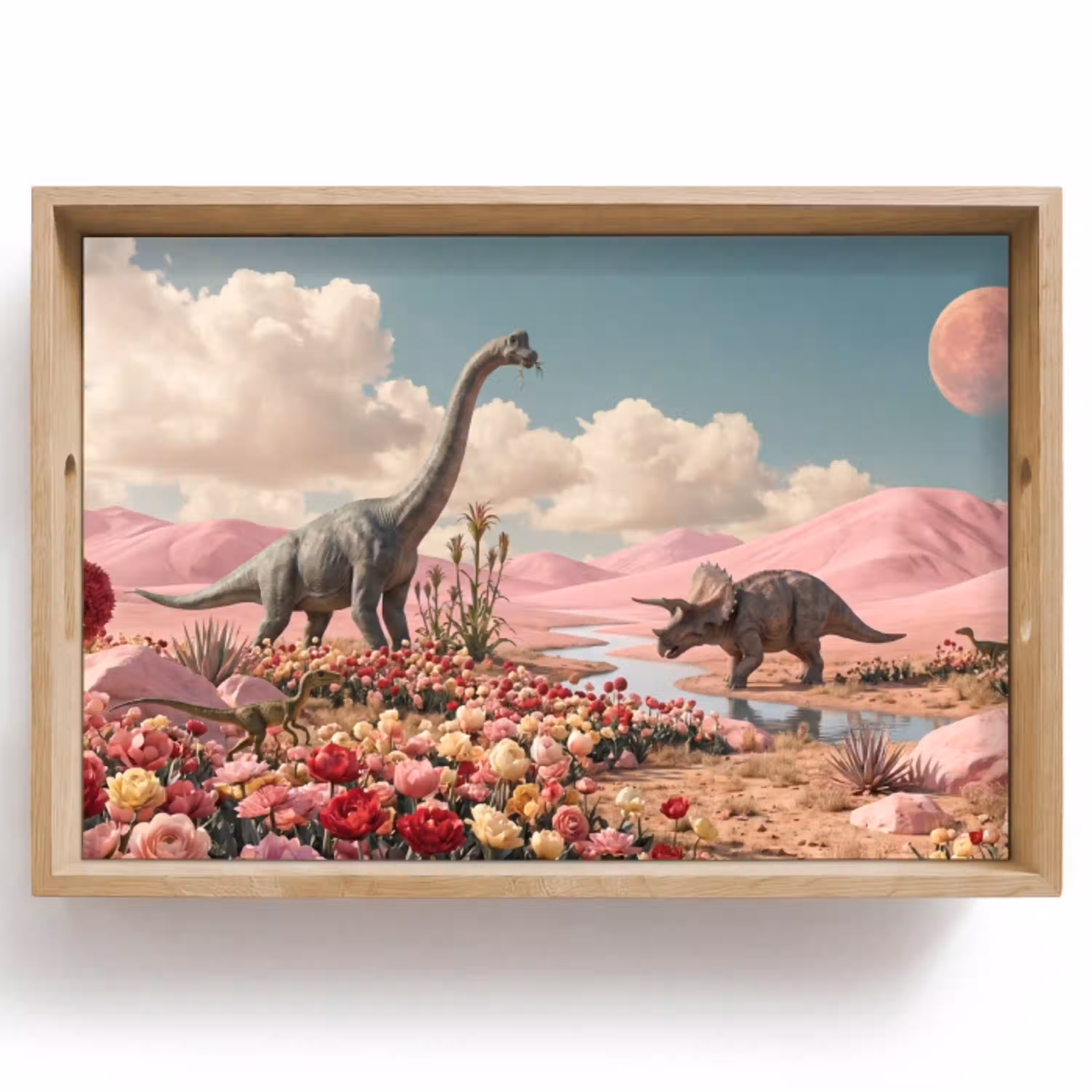 Dinosaurus - Roze - Landschap Dienblad Rechthoek middel -z3d_shopping