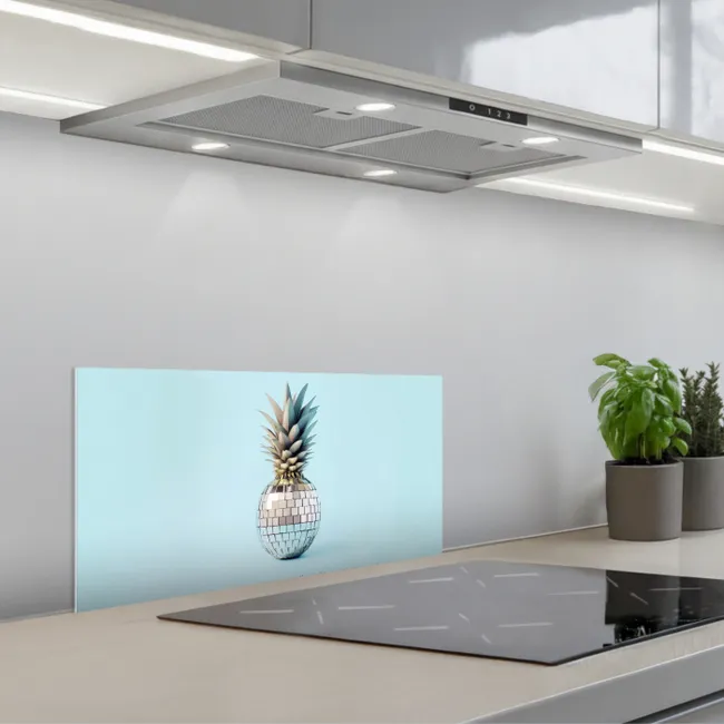 Blauw - Ananas - Disco - Discobal keuken achterwand spatscherm klein -3d_schuin