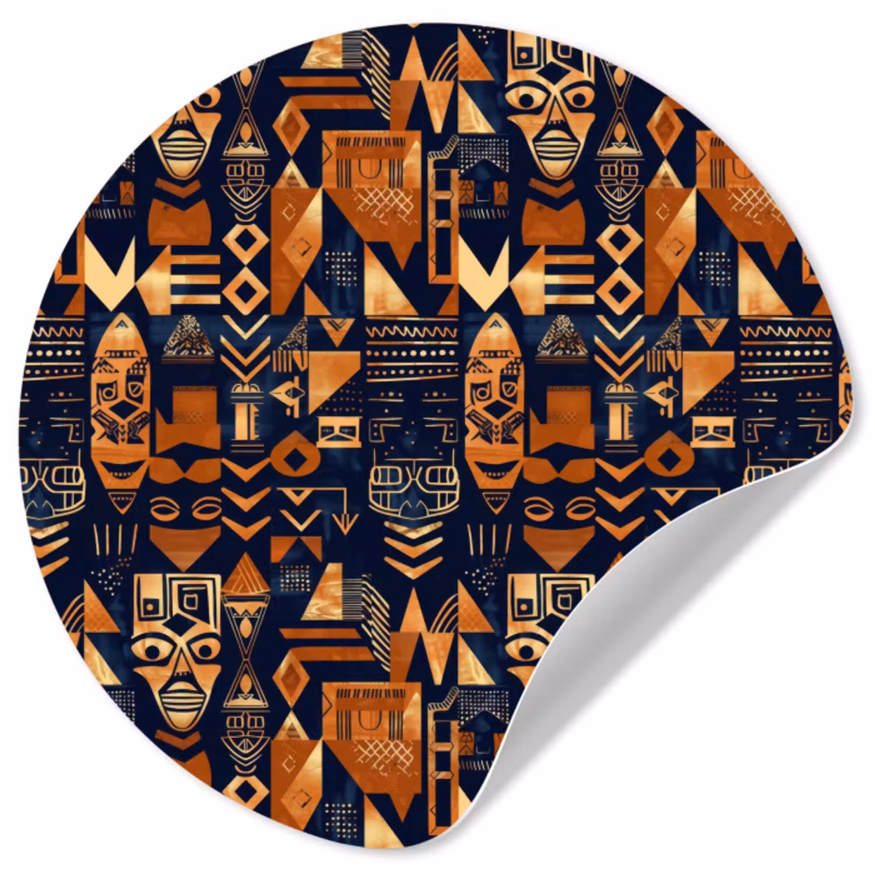 Nachtblauw - Koper - Tribaal - Maskers Wandcirkel behangsticker klein 186 -3d