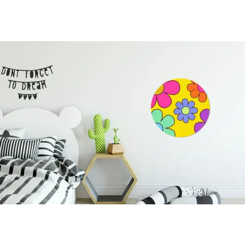 Bloemen - Illustratie - Kleurrijk Wandcirkel aluminium klein -kinderkamer