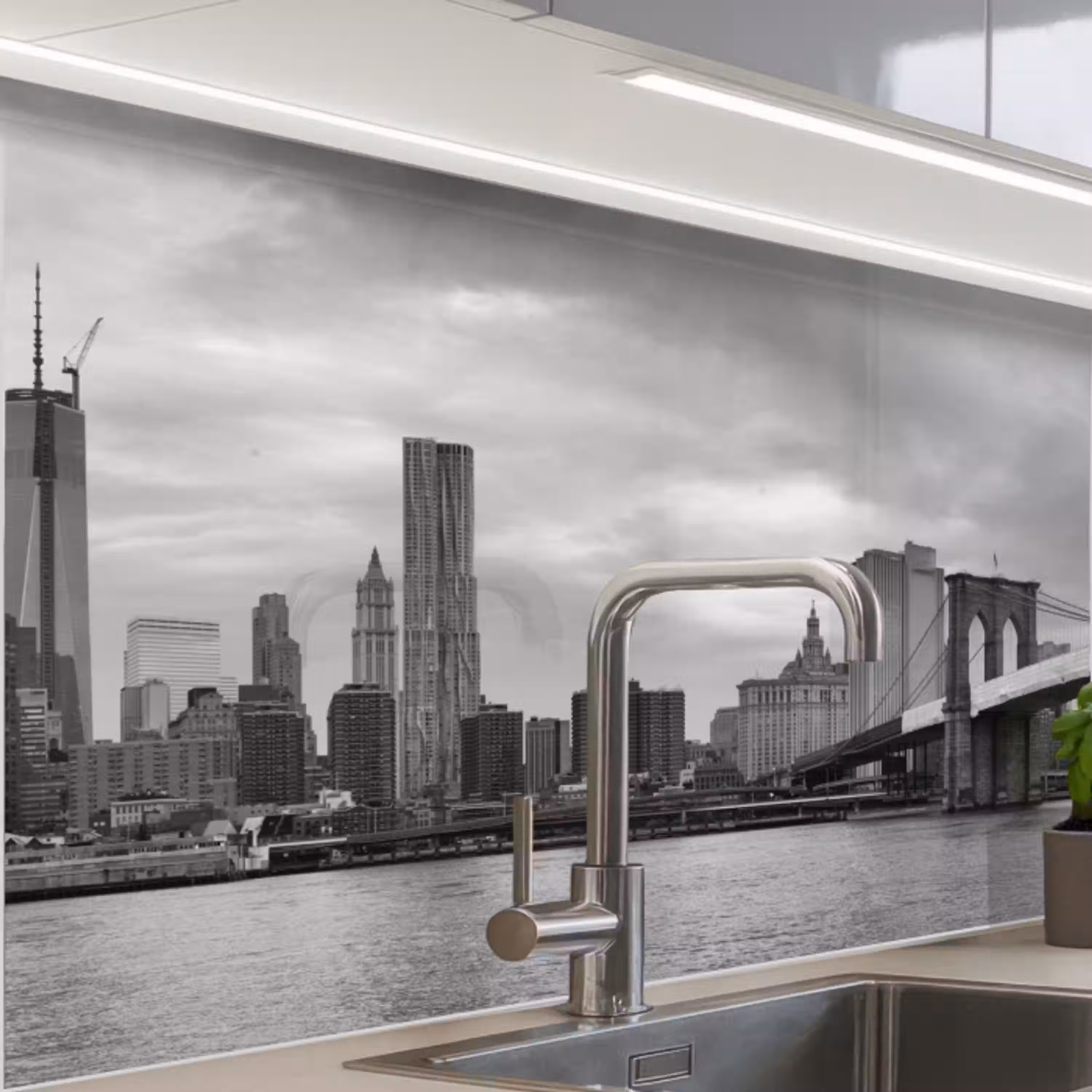 Skyline - Brug - Gebouwen - Kleurloos keuken achterwand 2 middel -zzzz3d_schuin
