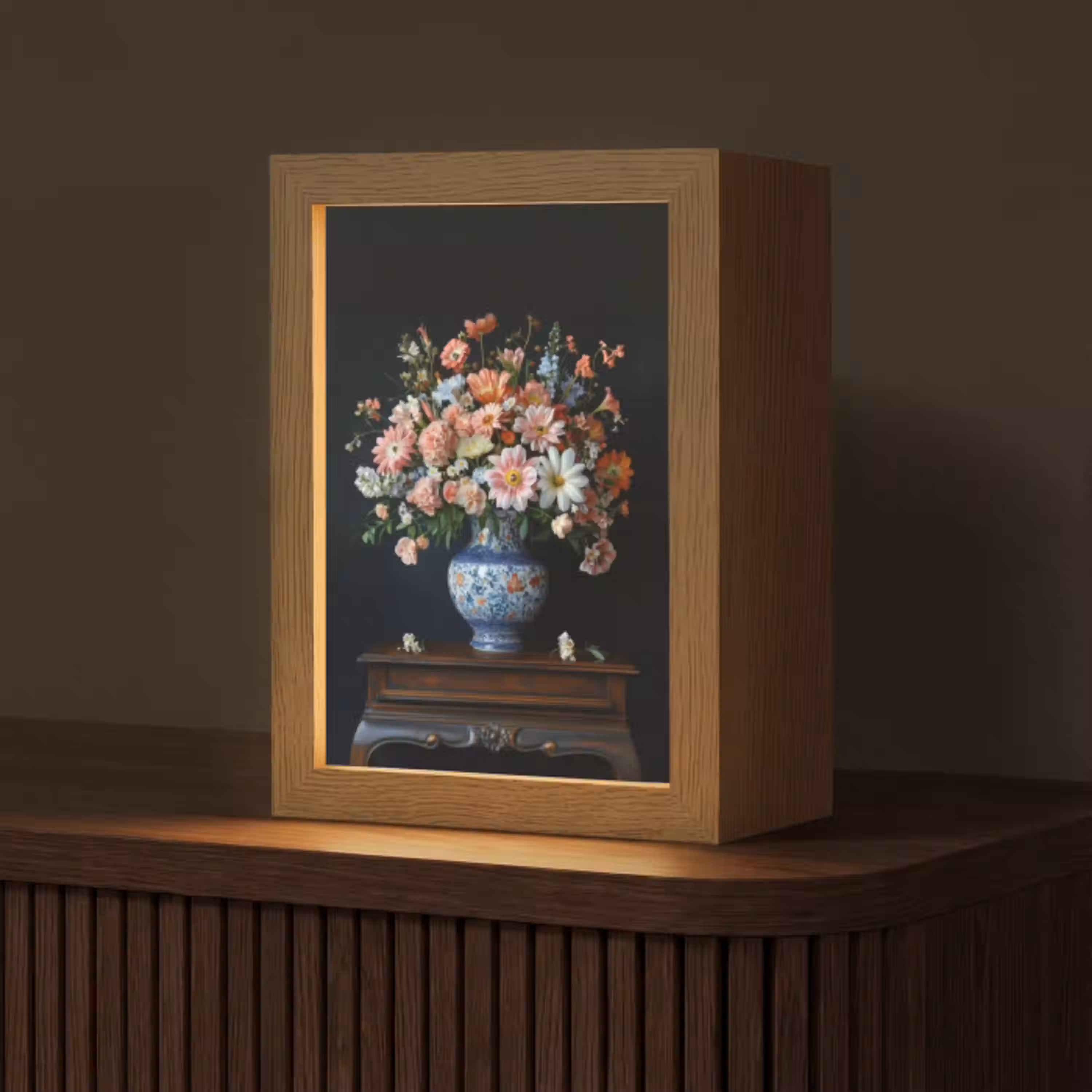 Hout - Vaas - Kleuren - Bloemen Light Box met kabel (Tafellamp) klein -z3d_website