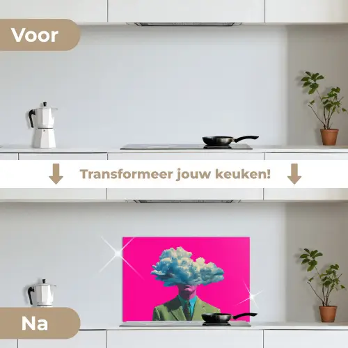 Man - Pak - Wolk - Roze keuken achterwand spatscherm klein -voor_na_NL