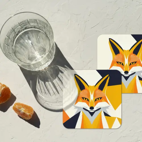 Vos - Oranje - Abstract - Driehoeken onderzetter kurk middel -sfeer4
