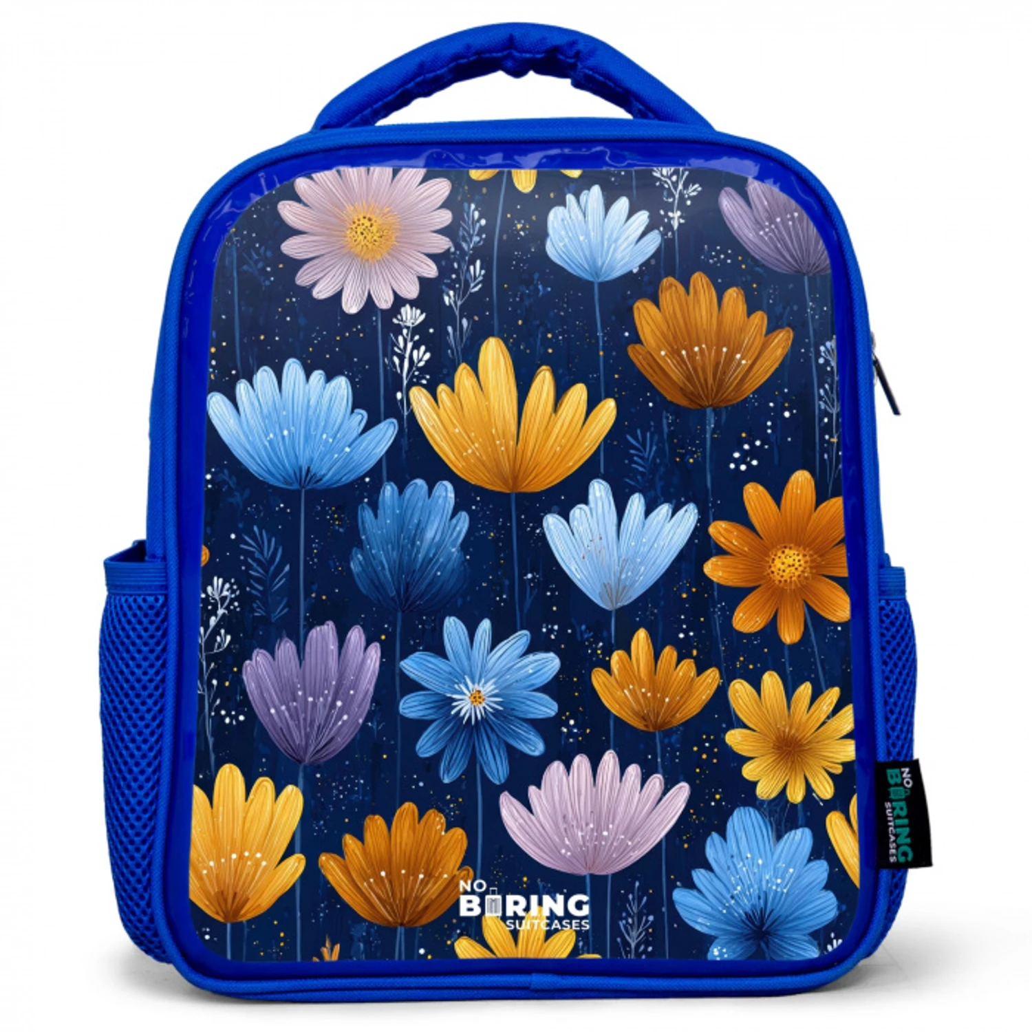 Bloemen op een donkerblauwe achtergrond Kinderrugzak - Blauw middel -3d