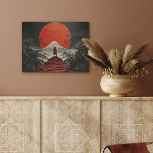 Krijger - Rode trappen - Zon - Berg PET vilt klein -sfeer4