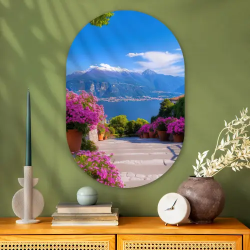 Lake Como - Italië - Landschap Wandcirkel Ovaal Glas middel -sfeer2
