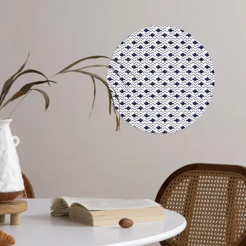 Oceaan - Visachtig - Blauw - Wit Wandcirkel behangsticker klein 186 -sfeer3