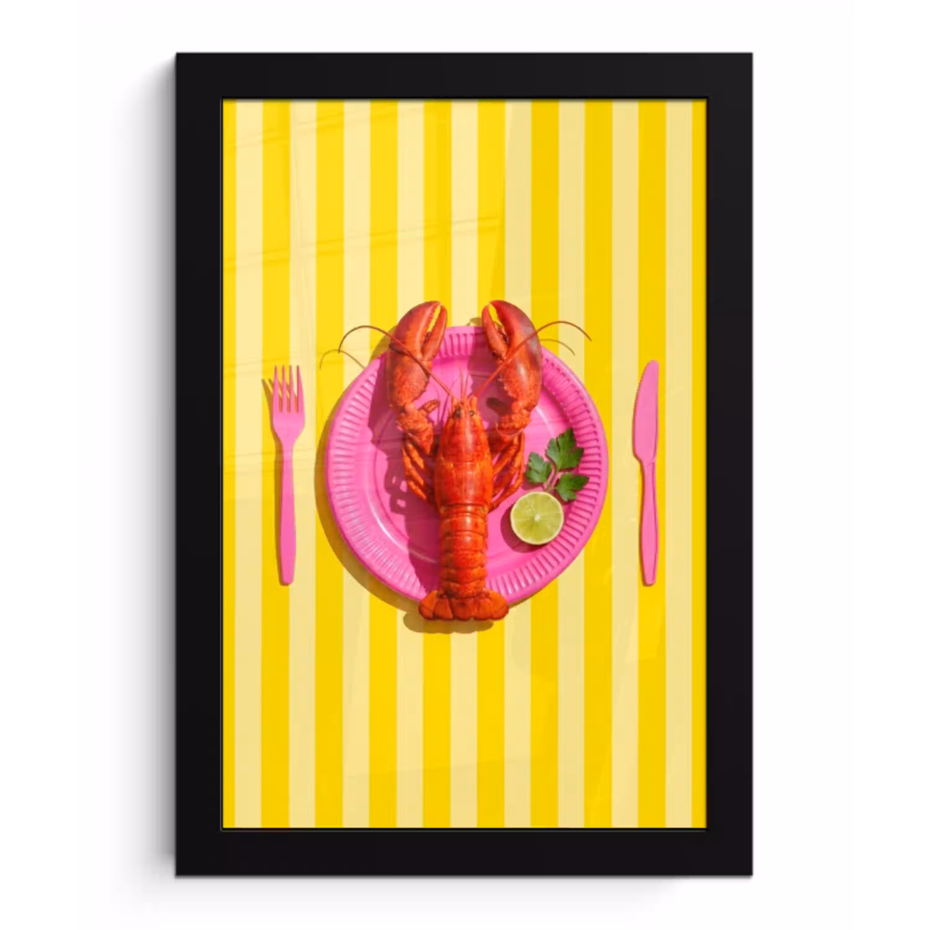 Eten - Roze - Geel - Modern - Culinaire fotolijst zwart zonder passe partout klein -3d