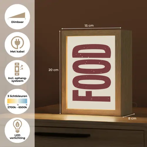 Eten - Japandi - Rood - Decoratie Light Box met kabel (Tafellamp) klein -USP_NL