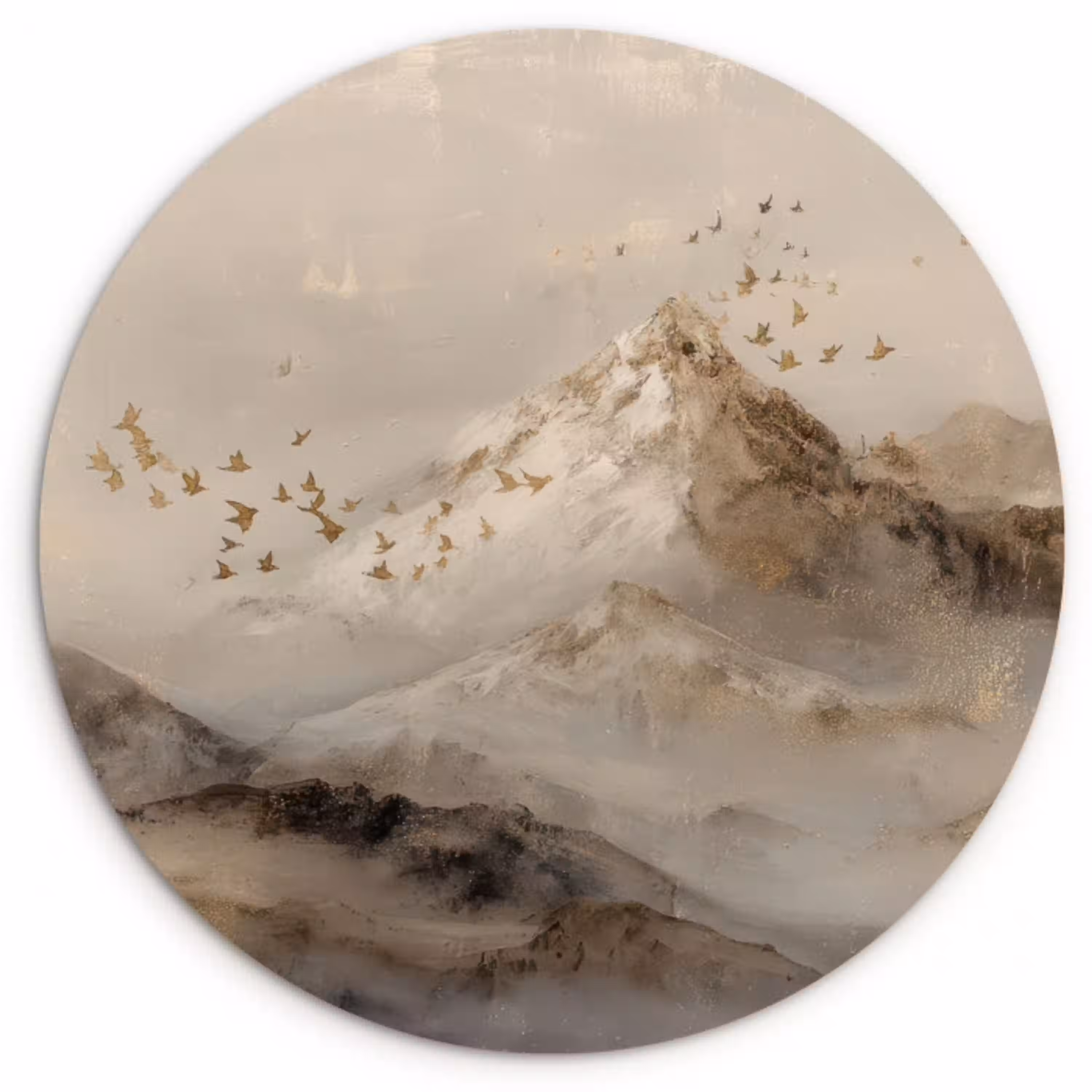 Berglandschap - Mist  - Penseelstreken Wandcirkel kunststof plaat 5mm dik klein -3d