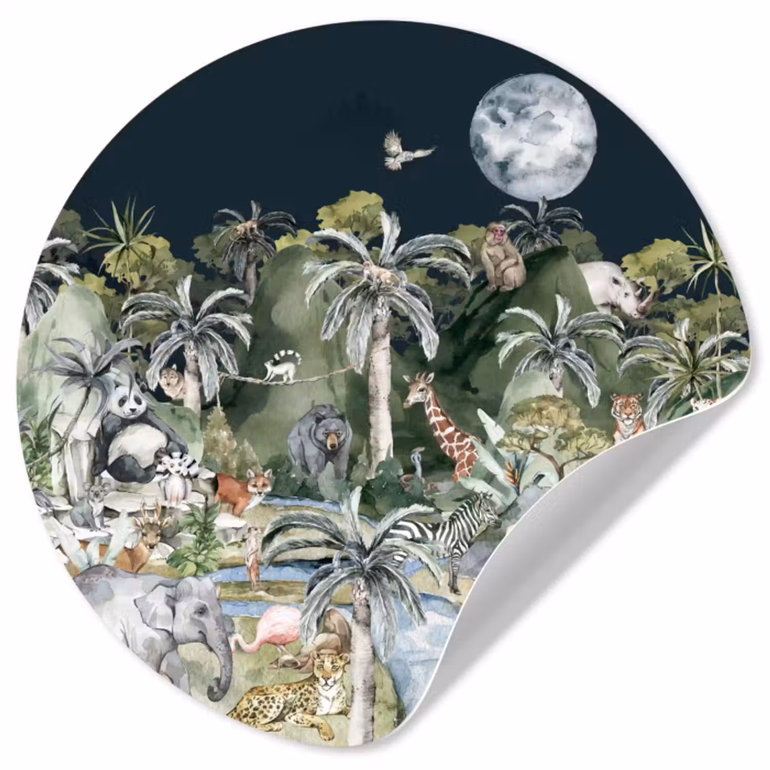 Behangcirkel - Kinderen - Jungle - Natuur - Dieren - Planten